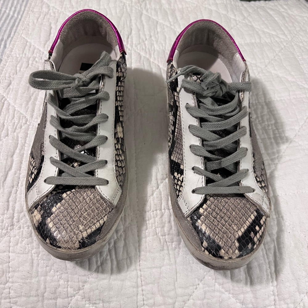 Golden Goose Low-Top Snake-Print Sneakers with Pink Heel - Picture 3 of 7